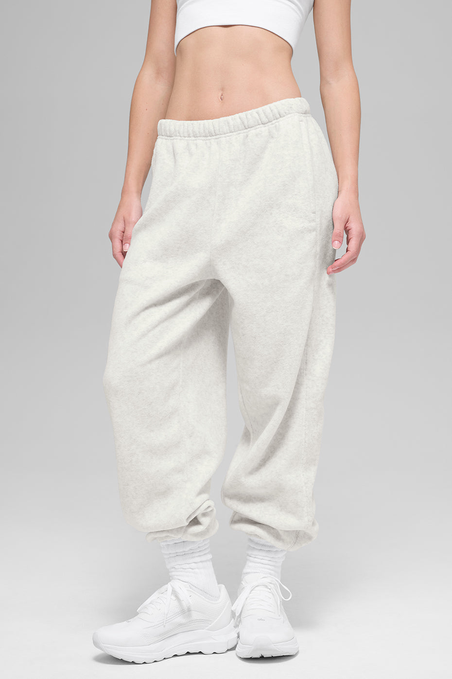 Polar Fleece High-Waist Retreat Jogger - White Heather Grey--1