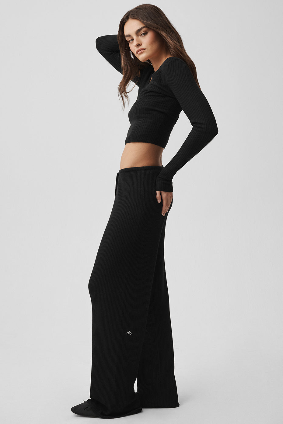 Sweater Knit Mid-Rise Unwind Wide Leg Pant - Black--4