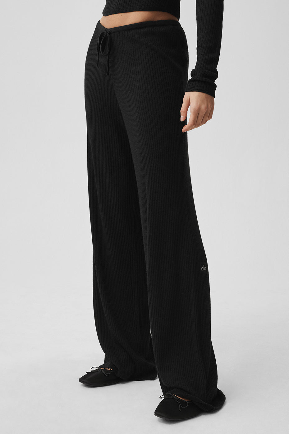 Sweater Knit Mid-Rise Unwind Wide Leg Pant - Black--2