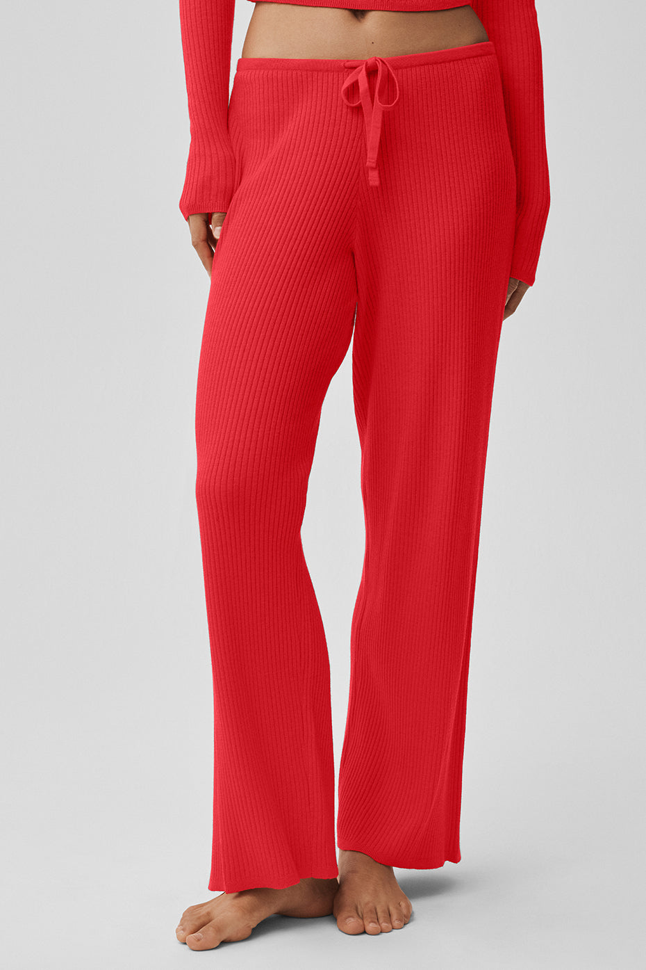 Sweater Knit Mid-Rise Unwind Wide Leg Pant - Bright Red--3