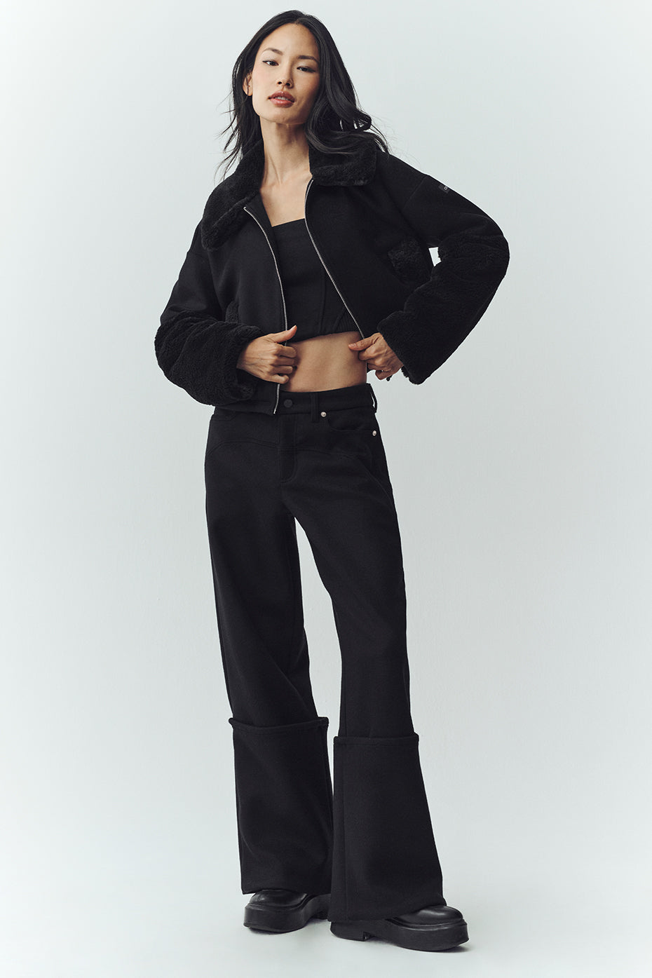Wool Blend Nightcap Wide Leg Pant - Black--4