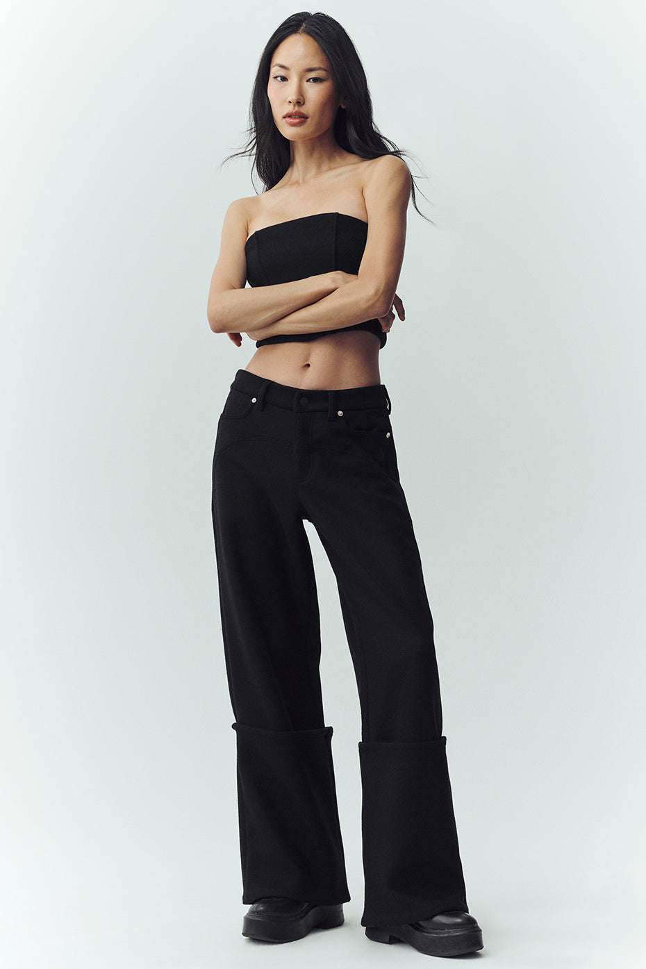 Wool Blend Nightcap Wide Leg Pant - Black--0