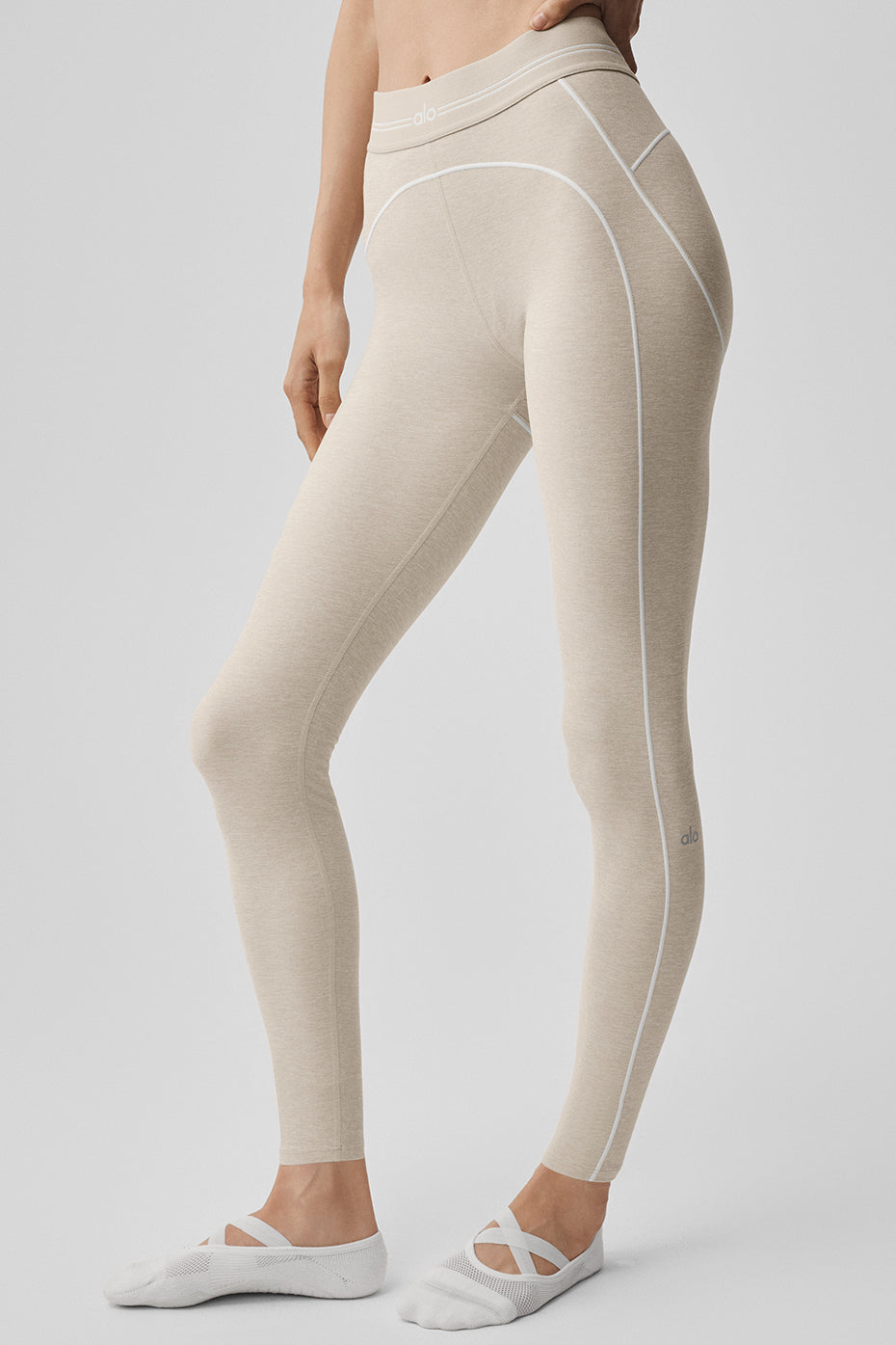 7/8 High-Waist Alosoft Heart Throb Legging - Oatmeal Heather/White--0