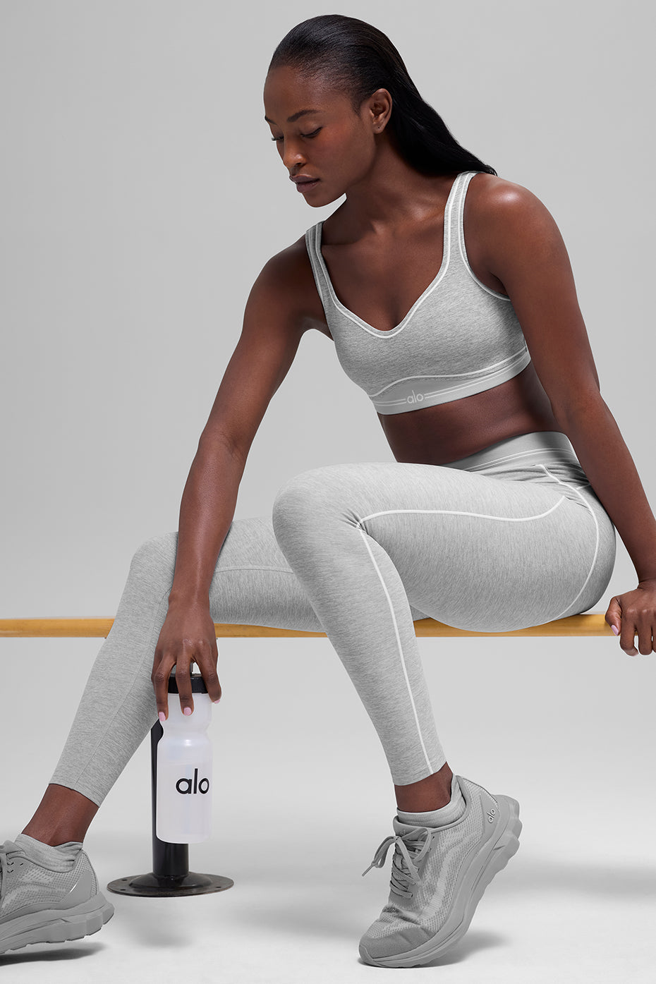 7/8 High-Waist Alosoft Heart Throb Legging - Athletic Heather Grey/White--5