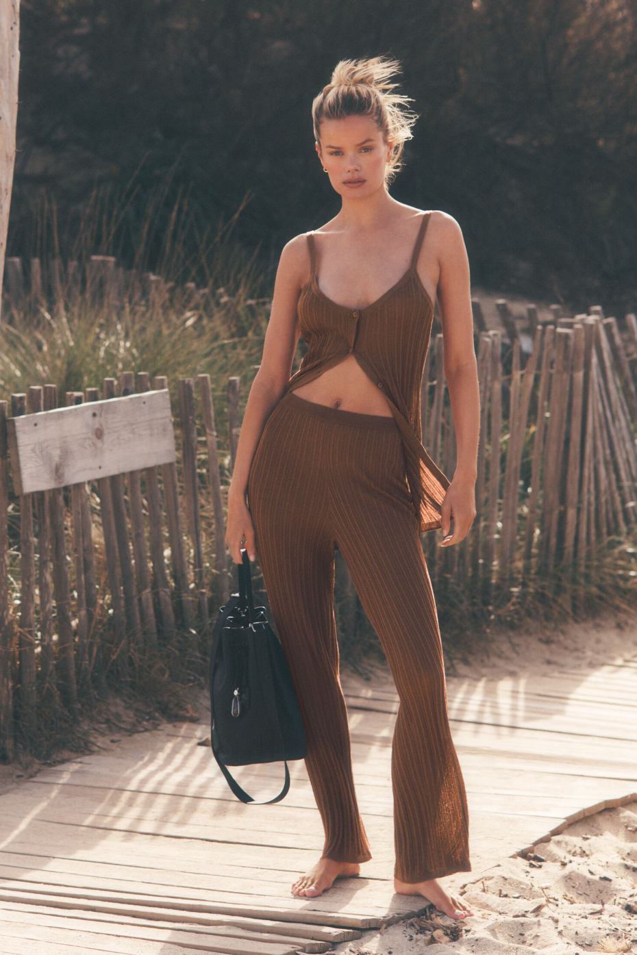 Sweater High-Waist Sunlit Straight Leg Pant - Sun Kissed Brown--0