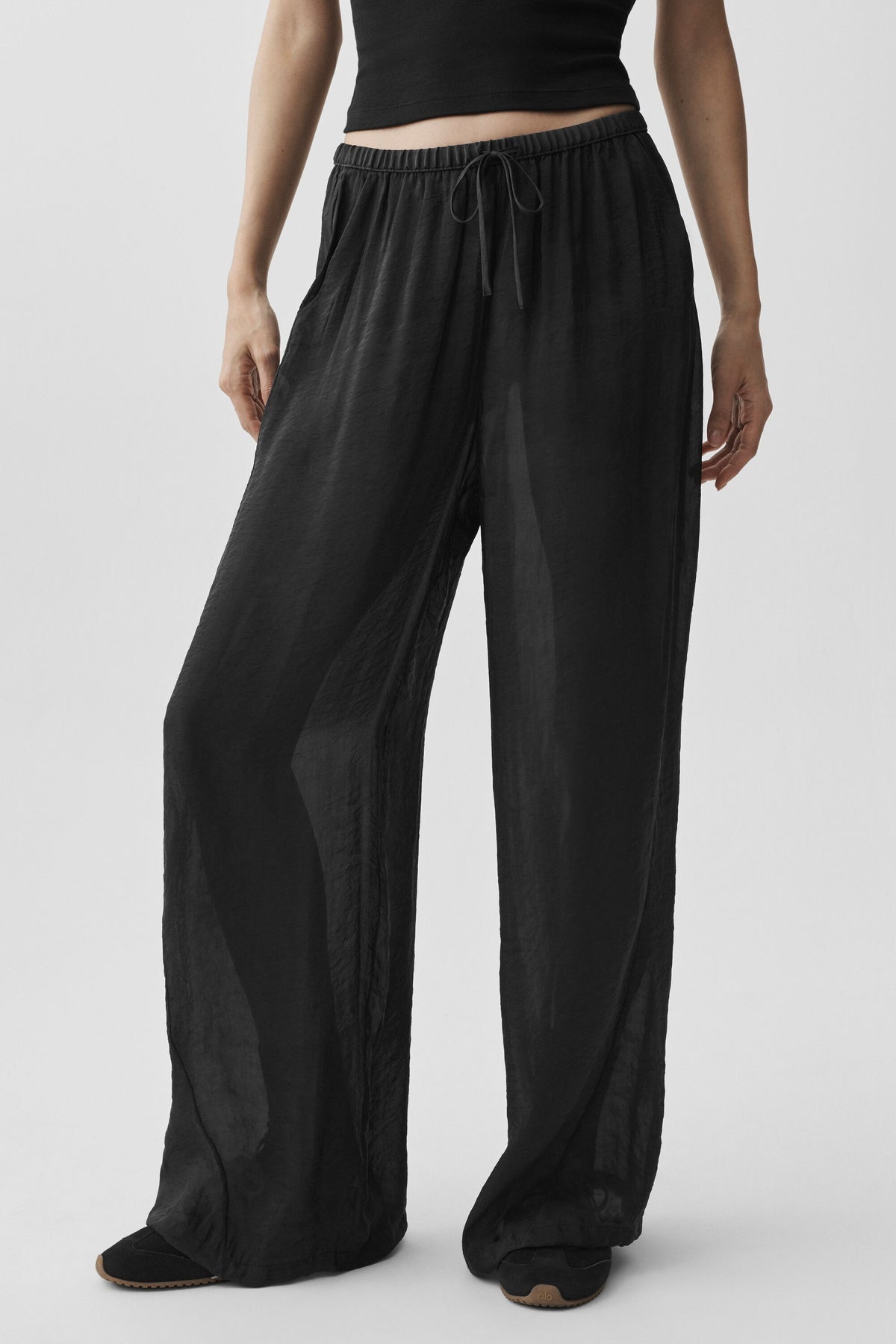 Semi-Sheer Golden Hour High-Waist Straight Leg Pant - Black--2
