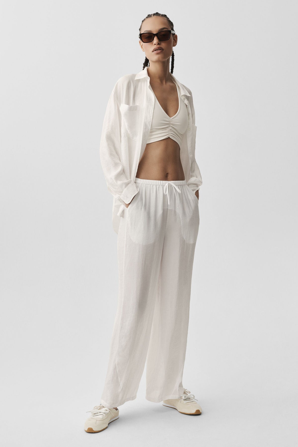 Semi-Sheer Golden Hour High-Waist Straight Leg Pant - Ivory--4