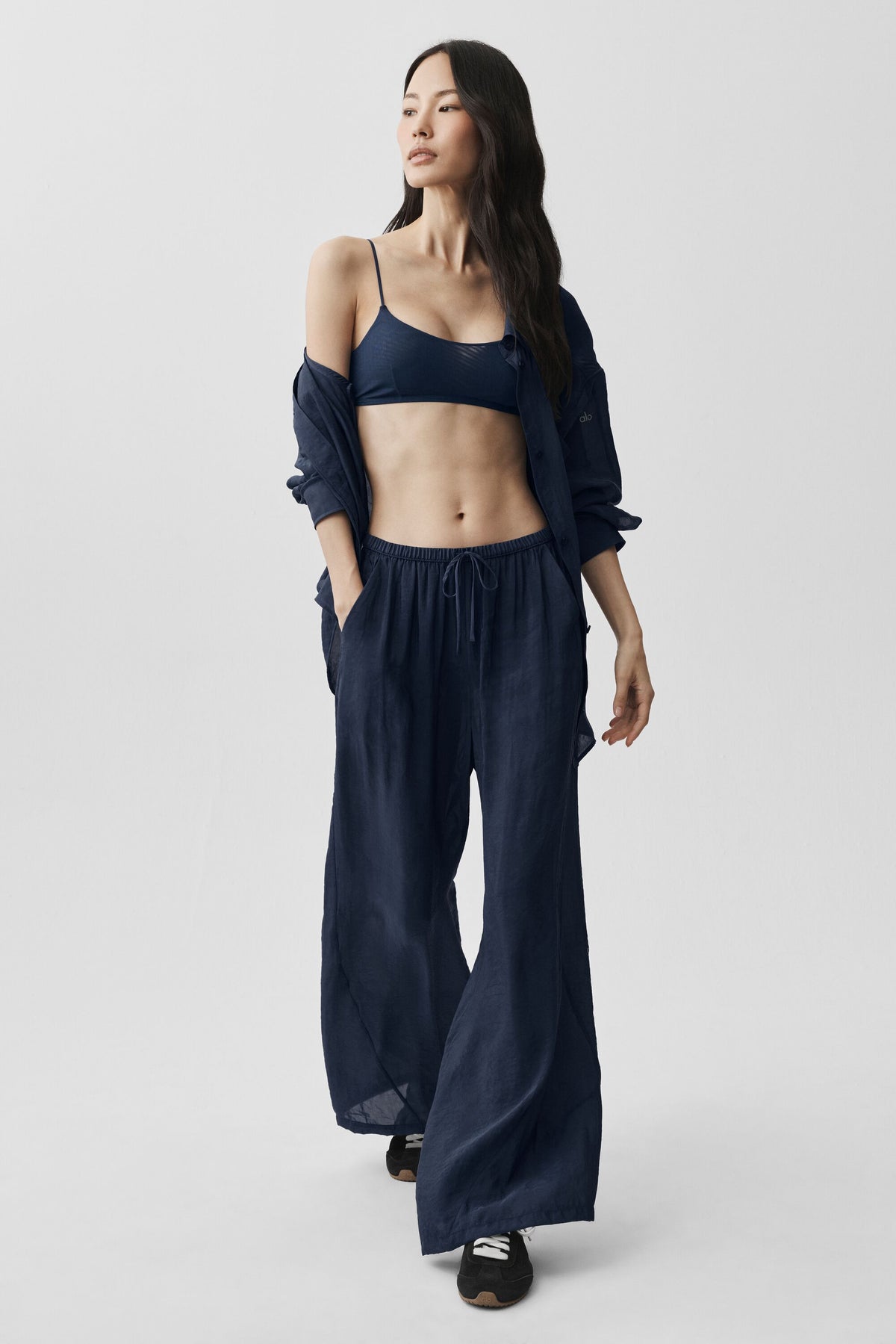 Semi-Sheer Golden Hour High-Waist Straight Leg Pant - Navy--0