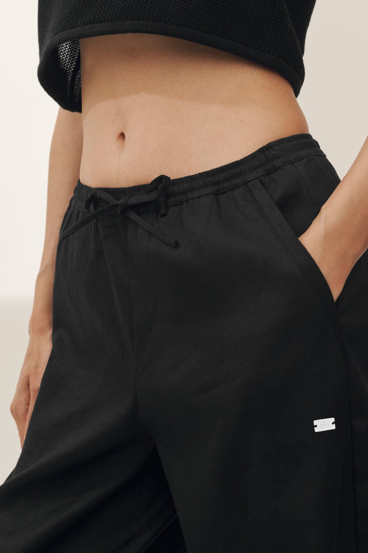 Linen Blend Riviera Wide Leg Pant - Black--2