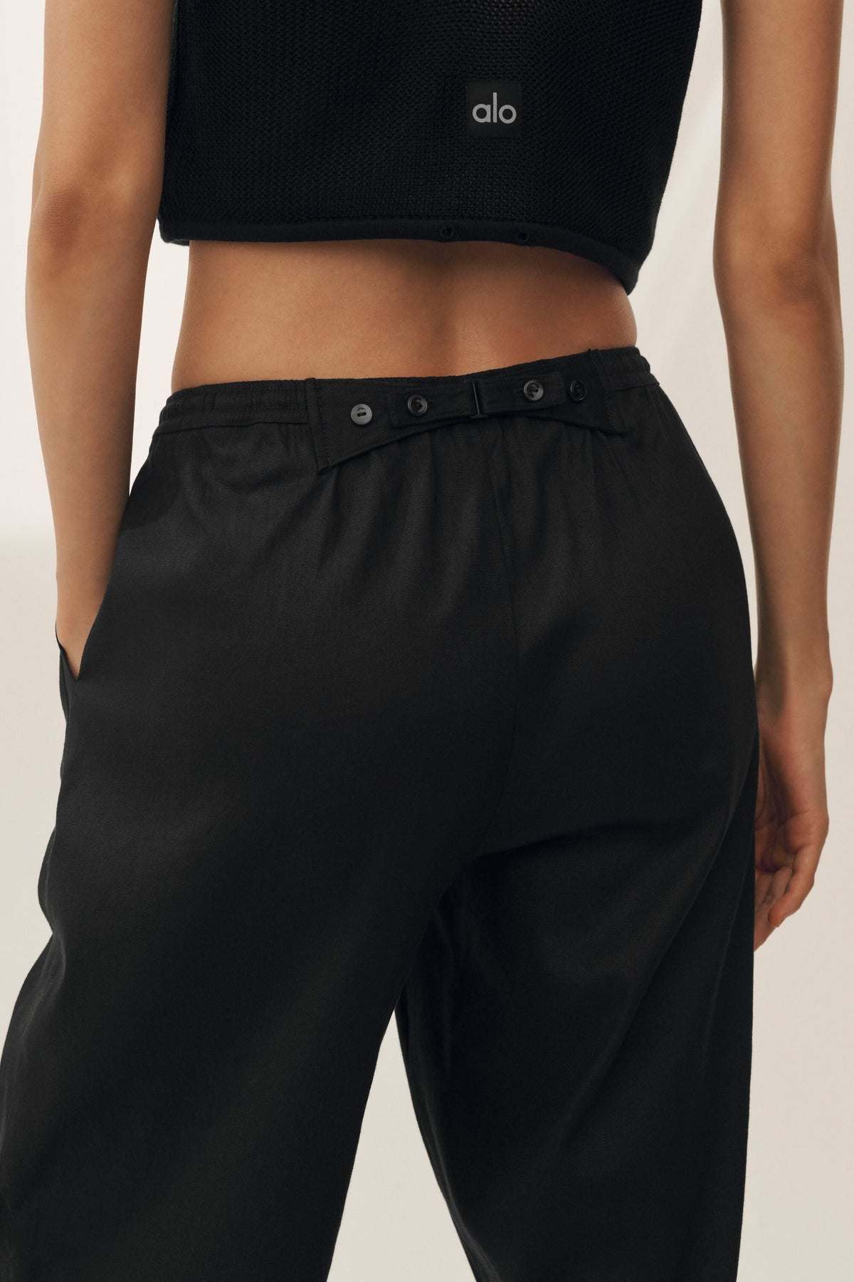 Linen Blend Riviera Wide Leg Pant - Black--4