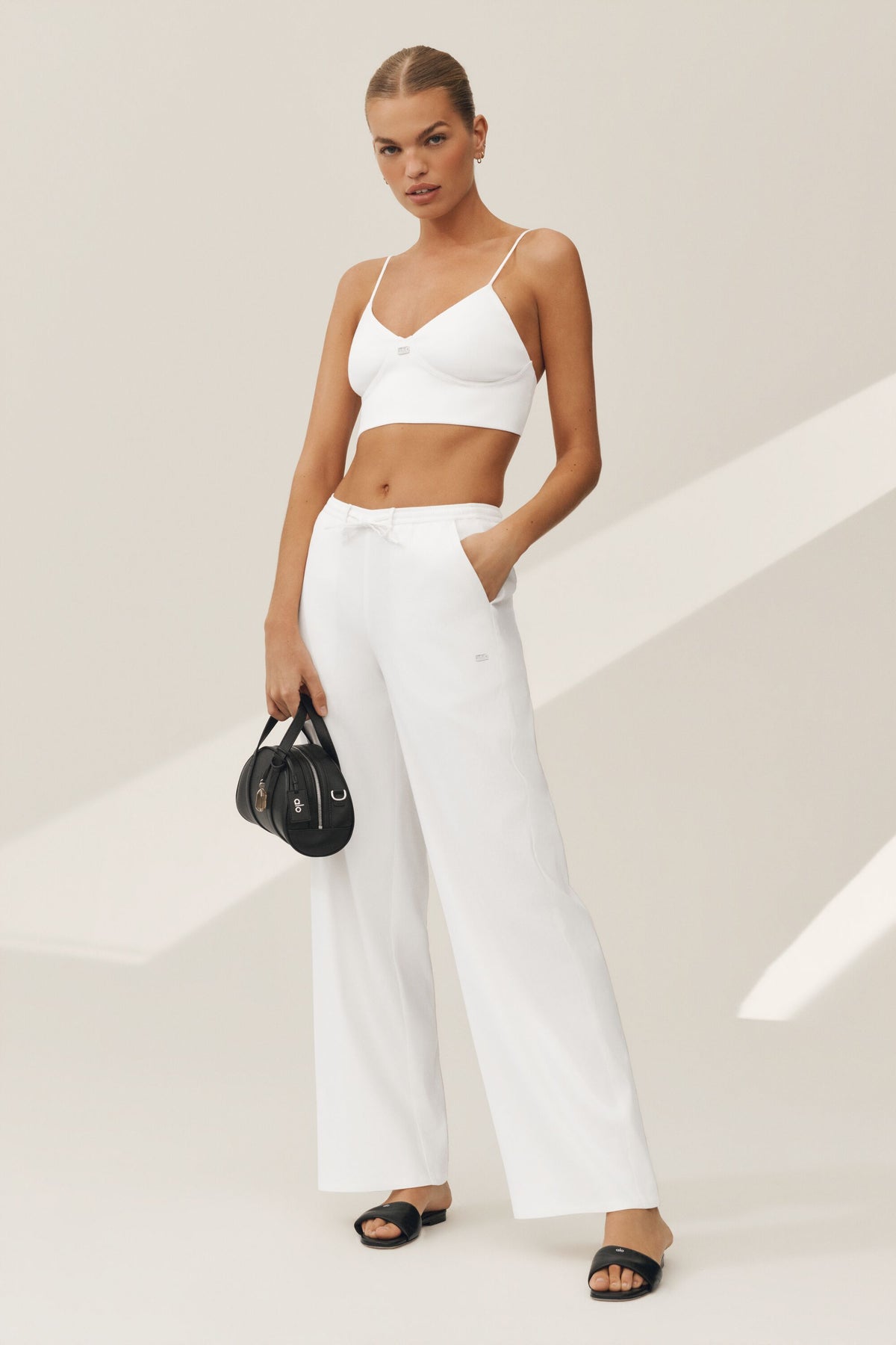 Linen Blend Riviera Wide Leg Pant - White--2
