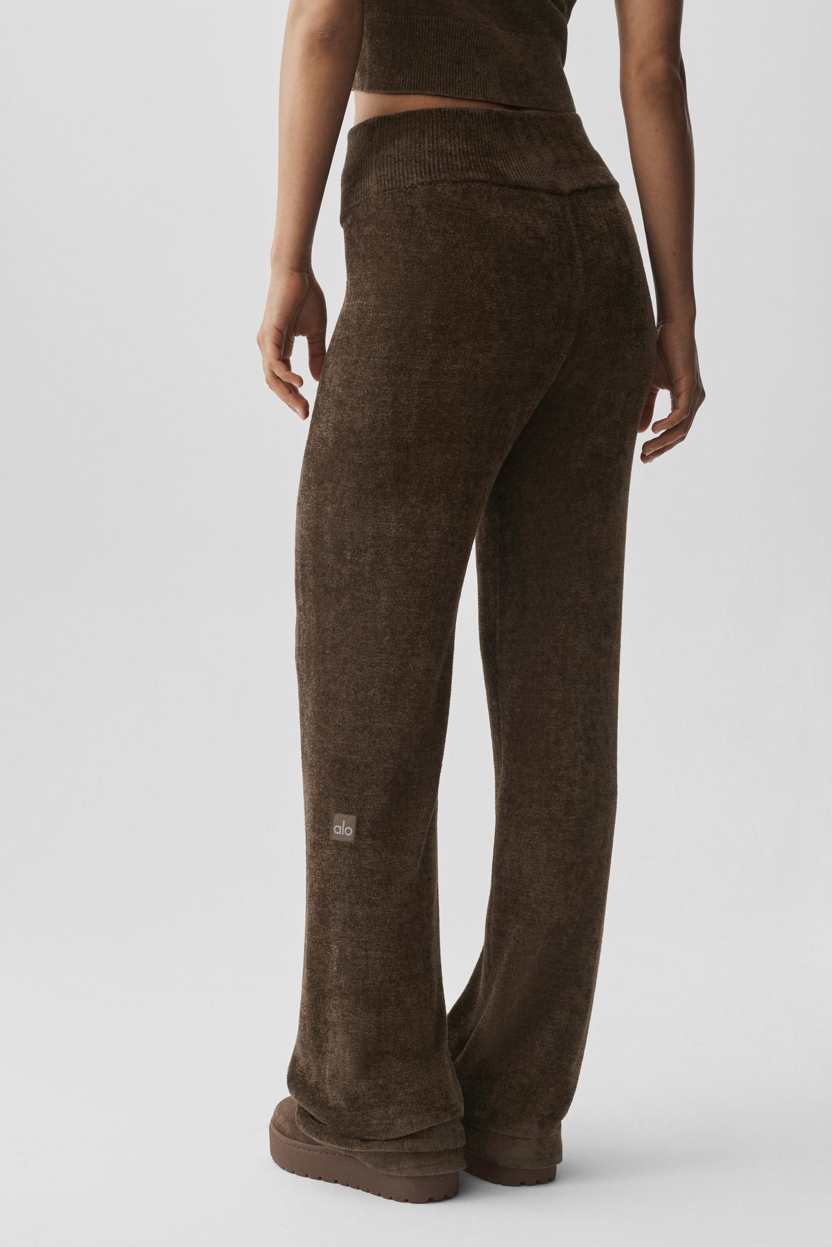 Micro Chenille High-Waist Straight Leg Pant - Espresso--3