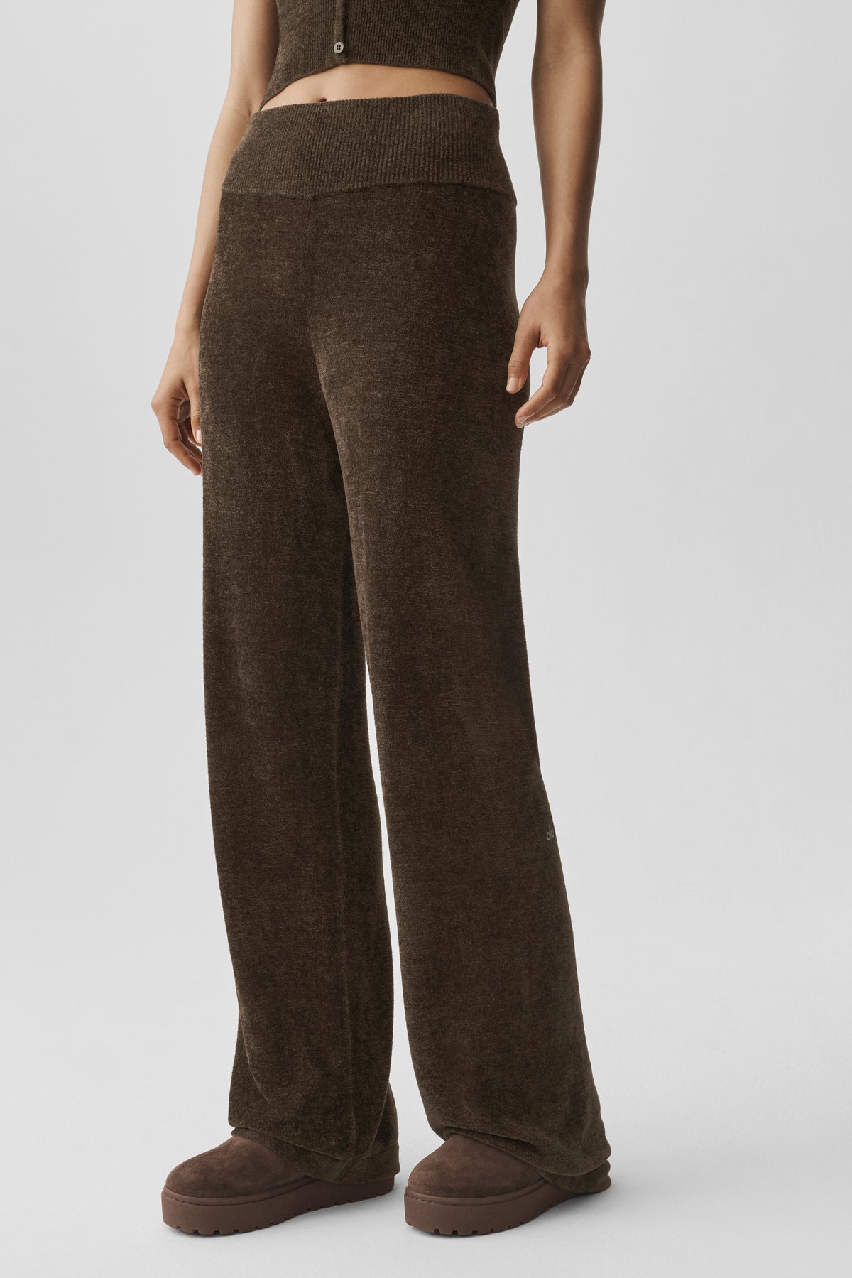 Micro Chenille High-Waist Straight Leg Pant - Espresso--2