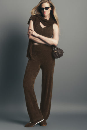 Micro Chenille High-Waist Straight Leg Pant - Espresso