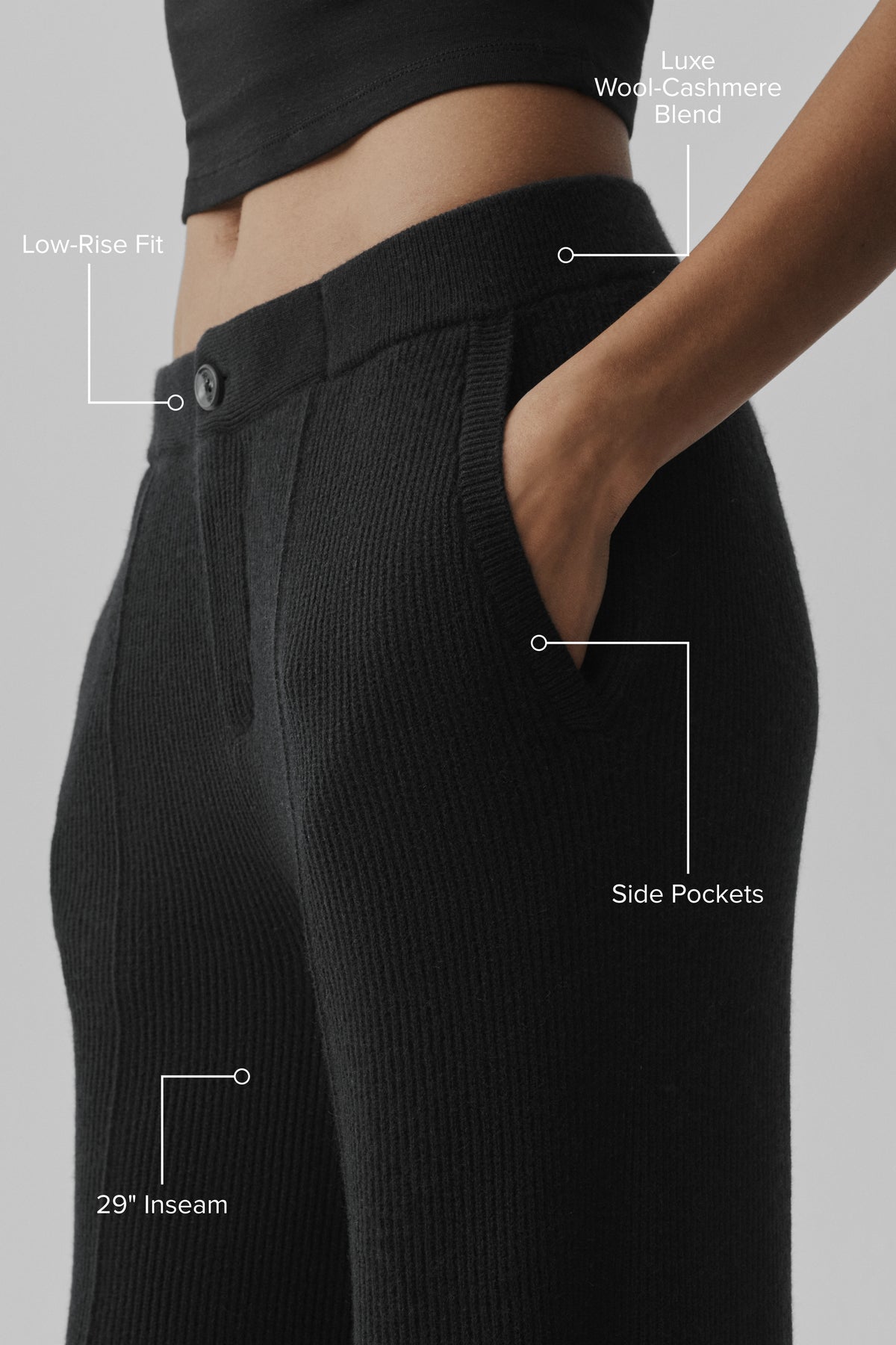 Cashmere Wool Low-Rise Harmony Trouser (Regular) - Black--1