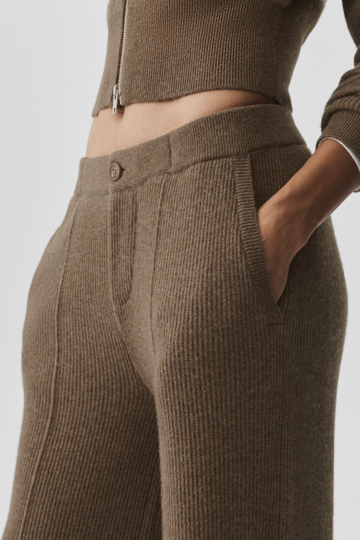 Cashmere Wool Low-Rise Harmony Trouser (Regular) - Java Brown Heather--1