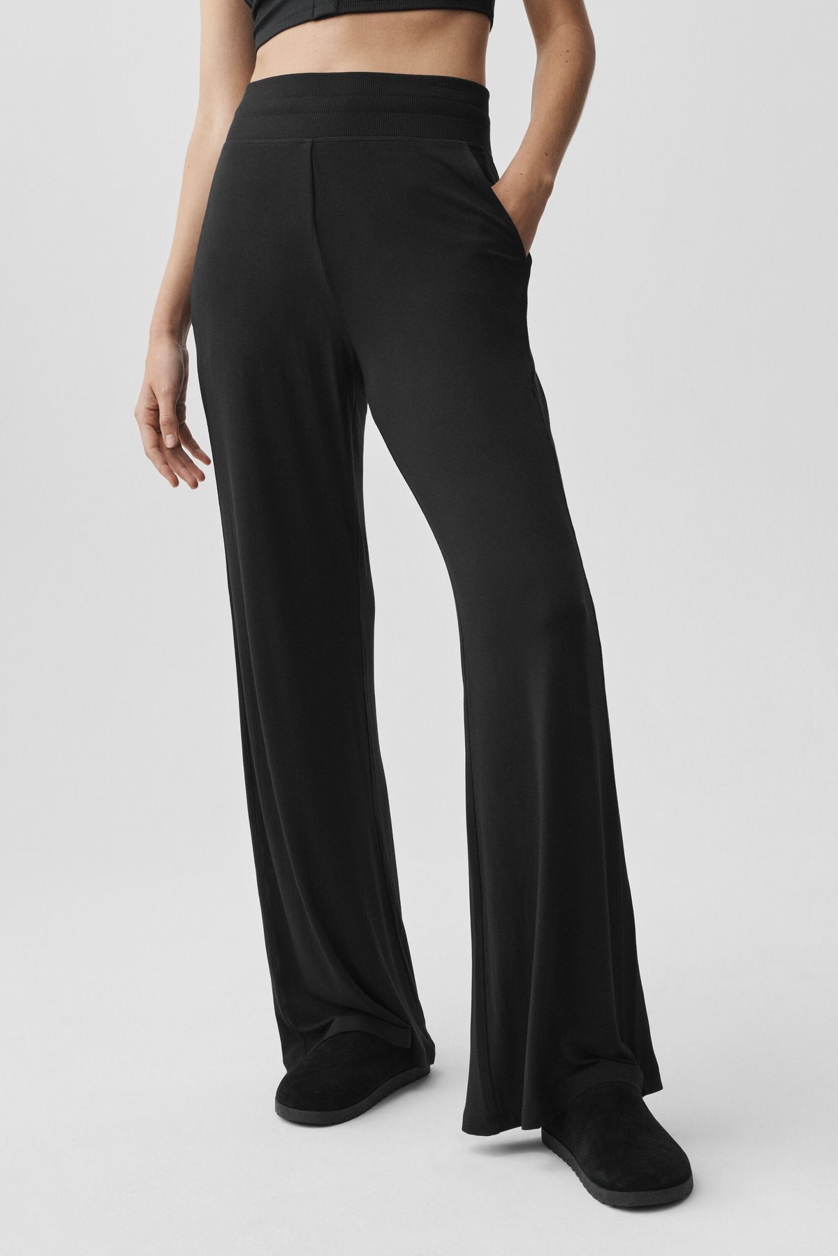 Semi-Sheer Delicate Lounge Flare Pant (Long) - Black--0