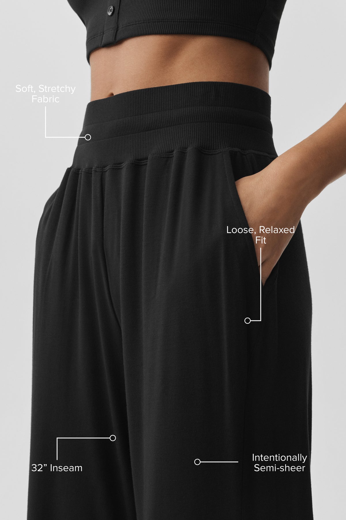 Semi-Sheer Delicate Lounge Flare Pant (Long) - Black--1