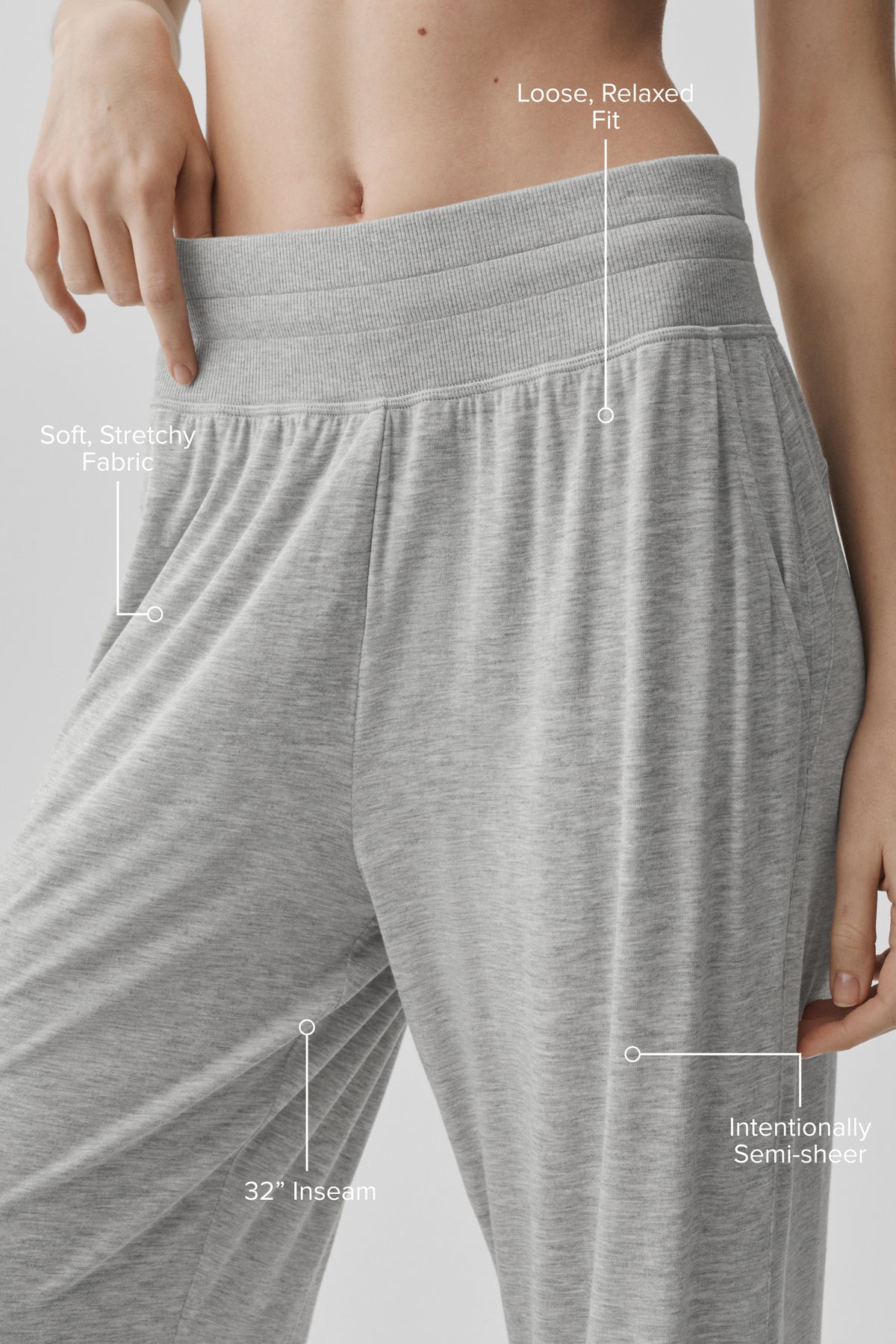 Semi-Sheer Delicate Lounge Flare Pant (Long) - Athletic Heather Grey--1