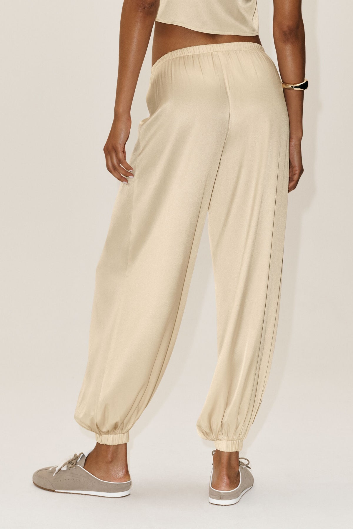 Silk Blend High-Waist Radiance Pant - Sandy Beige--1