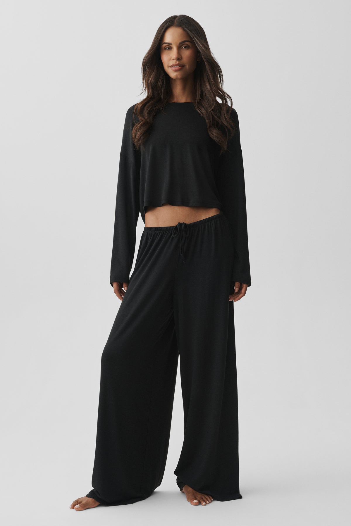 Semi Sheer High-Waist Oasis Wide Leg Pant (Regular) - Black--0