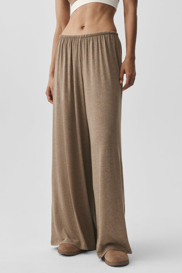 Semi Sheer High-Waist Oasis Wide Leg Pant (Regular) - Java Brown Heather