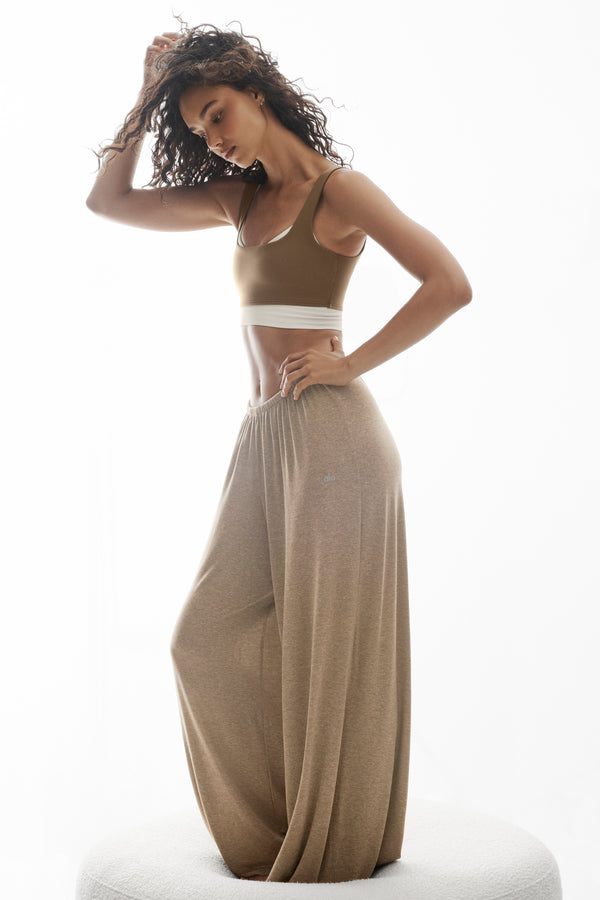 Semi Sheer High-Waist Oasis Wide Leg Pant (Long) - Java Brown Heather