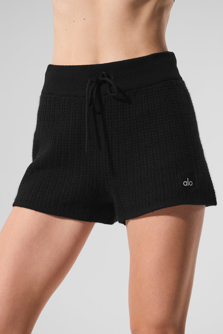 Cashmere High-Waist Plush Waffle Short - Black--1