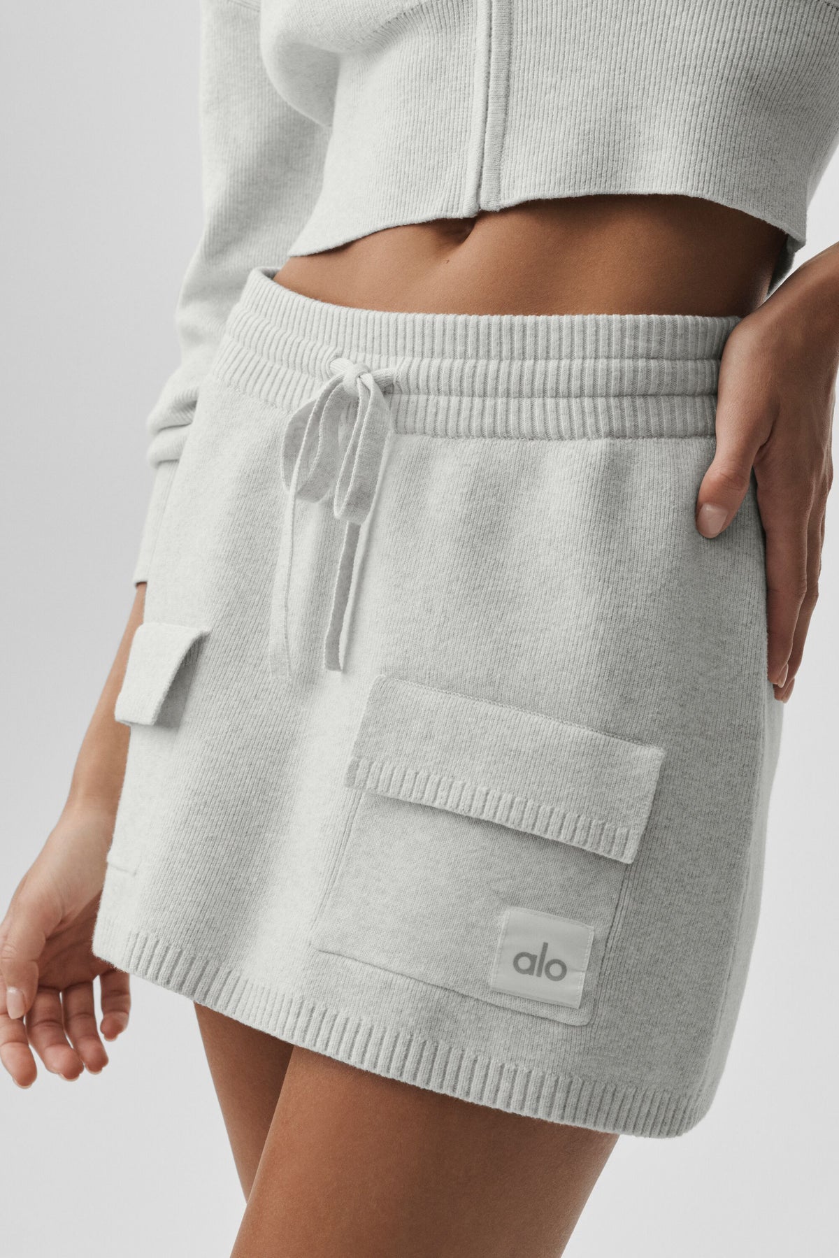 Scholar Knit Cargo Skirt - White Heather--3