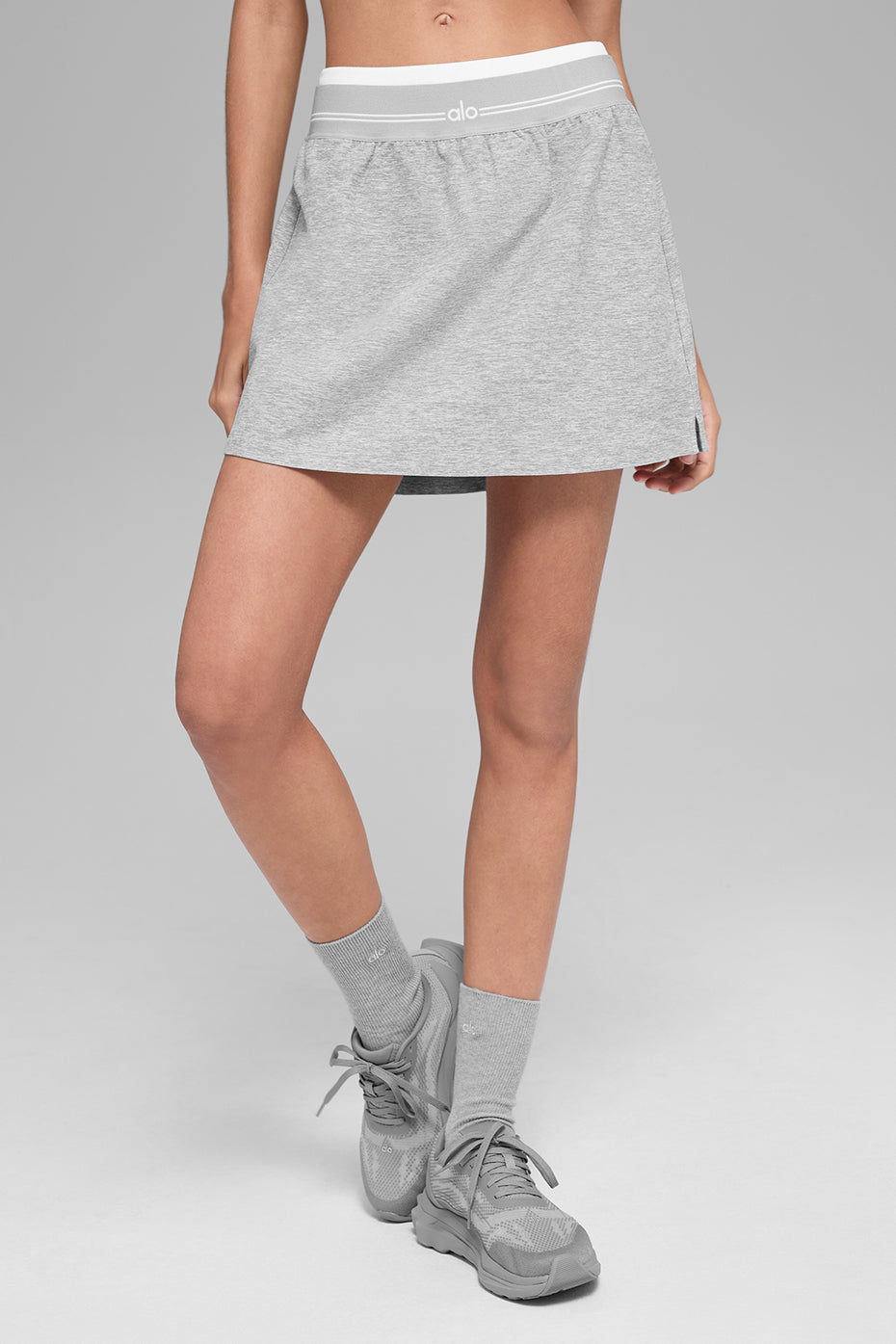 Alosoft Better Together Tennis Skirt - Athletic Heather Grey/White--0