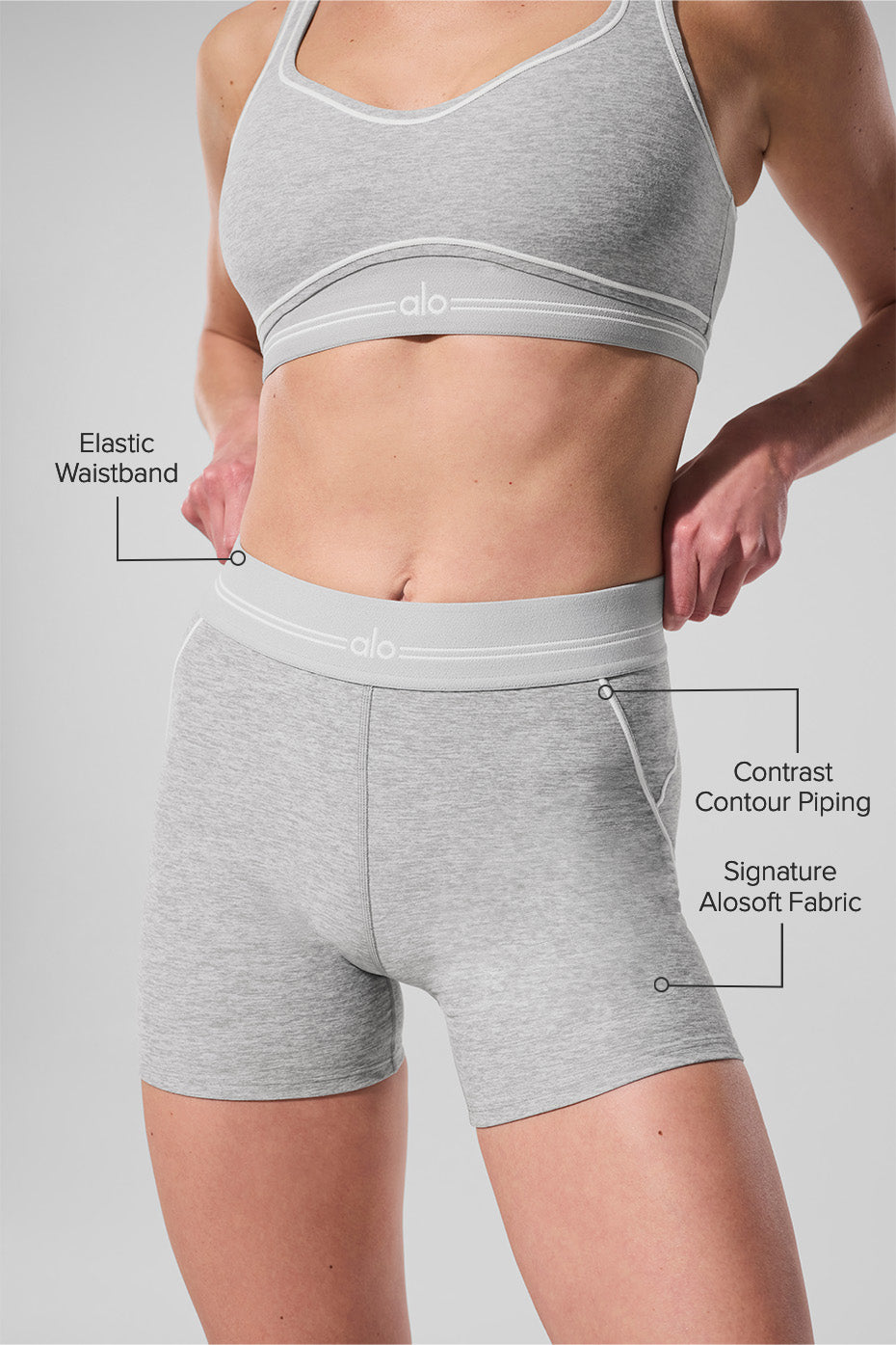 4" Alosoft High-Waist Heart Throb Short - Athletic Heather Grey/White--1