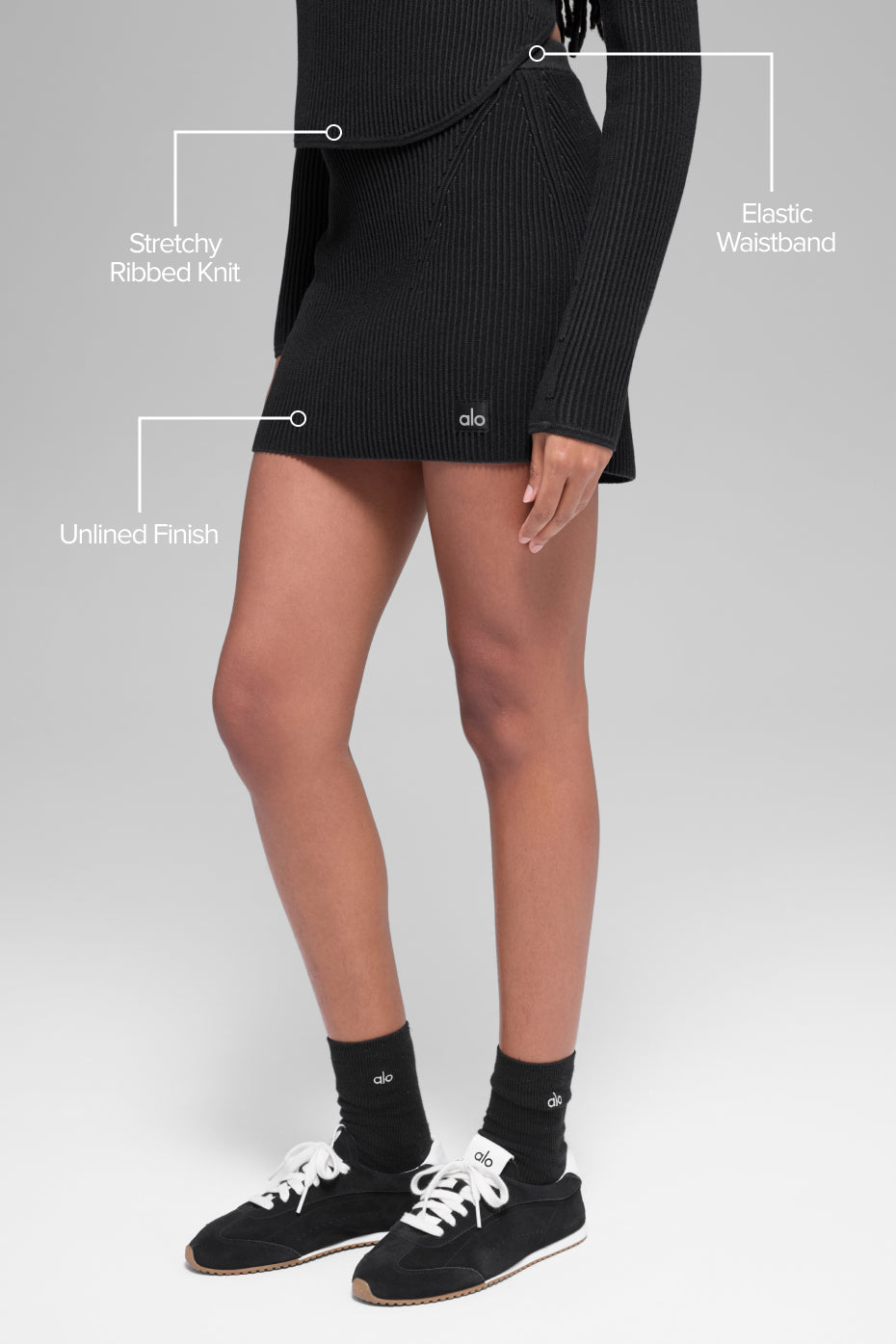 Denim Knit High-Waist Skirt - Black/Anthracite--1