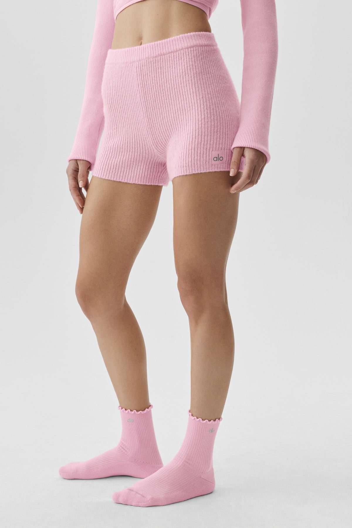 Wool Cashmere Ribbed Noble Short - Pink Marshmallow--1