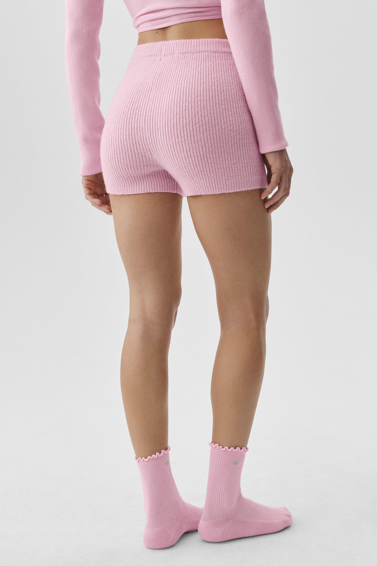 Wool Cashmere Ribbed Noble Short - Pink Marshmallow--3
