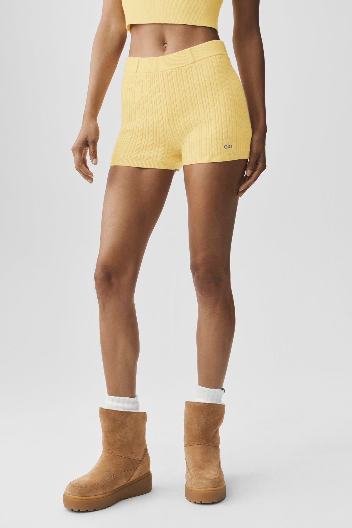 Mini Cable High-Waist Sweater Short - Warm Butter--2