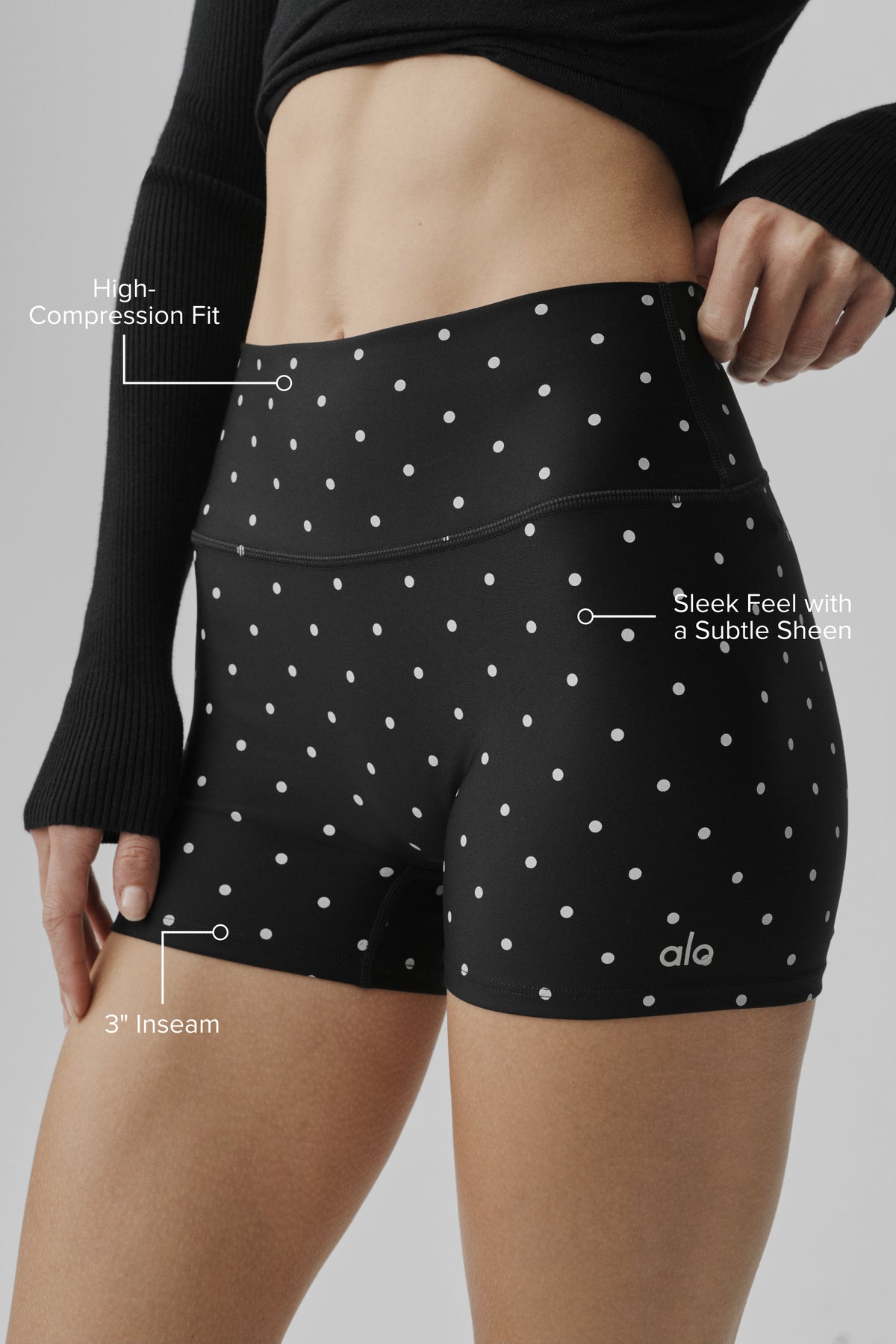 3" Airlift Polka Dot High-Waist Short - Black/White--1