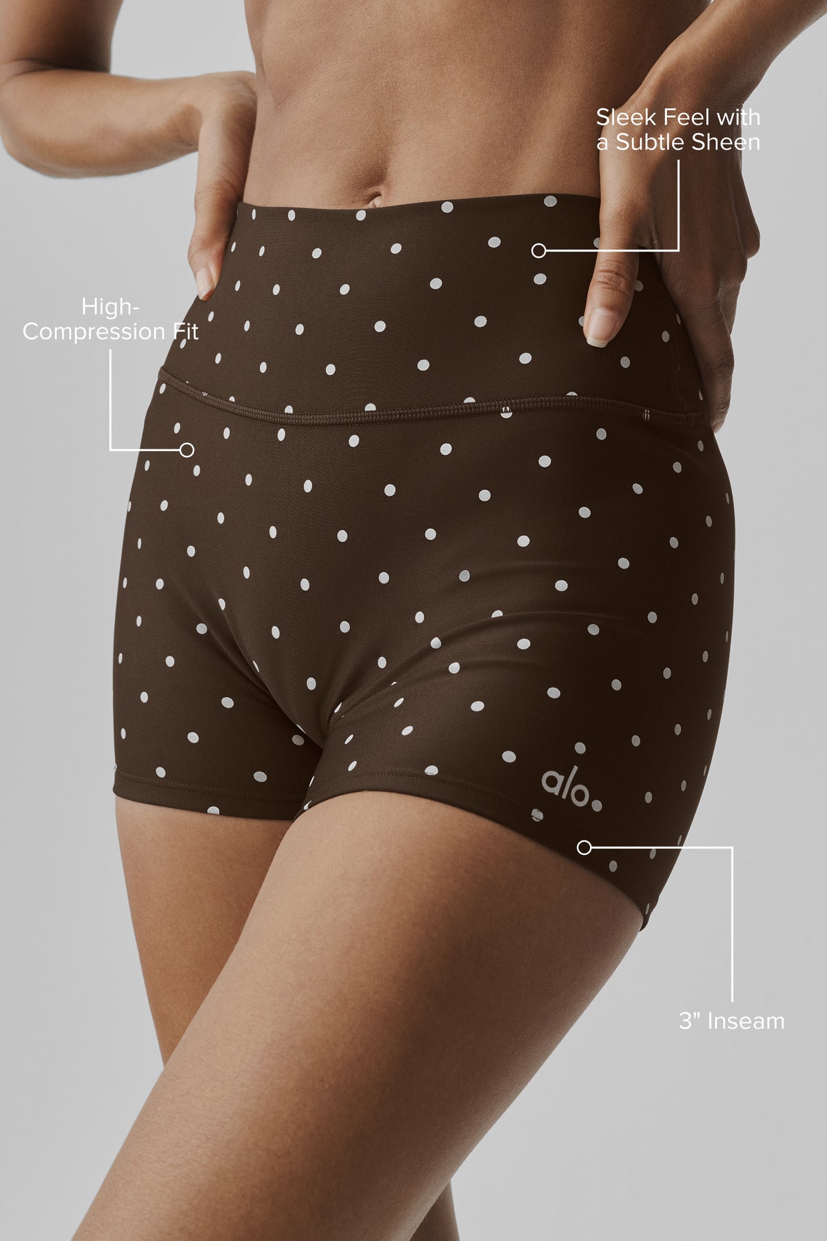 3" Airlift Polka Dot High-Waist Short - Espresso/White--1