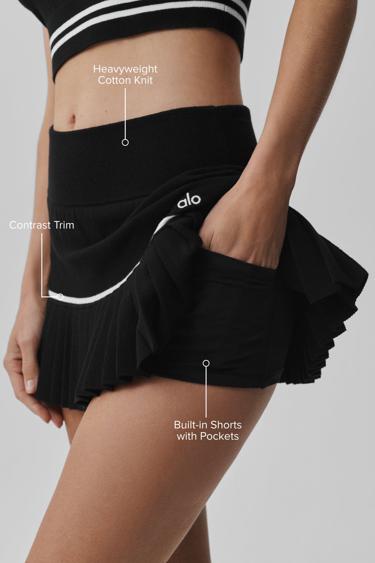 Scholar Knit High-Waist My Serve Tennis Skirt - Black/White--1