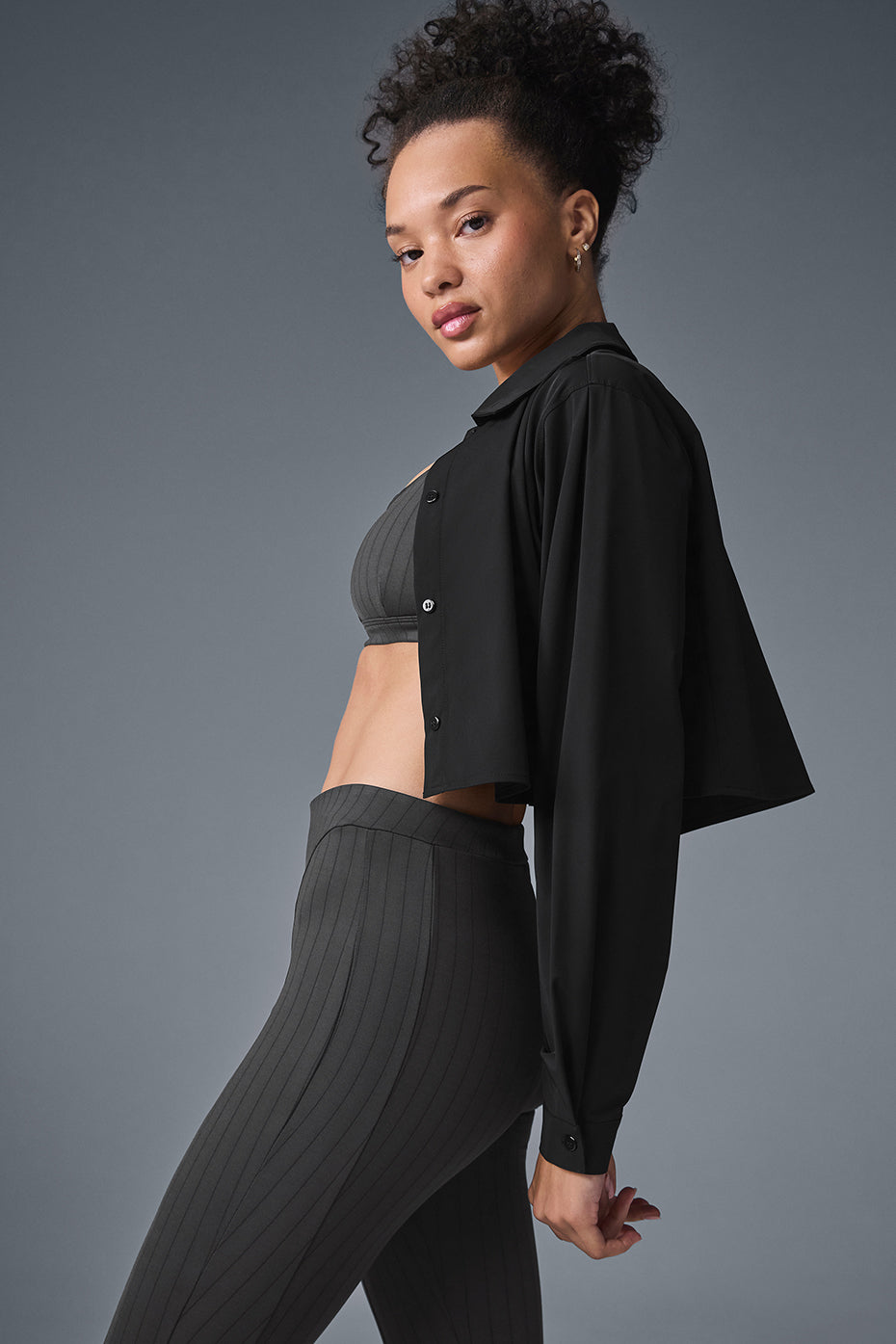 Cropped Take Me Out Button Up - Black--2