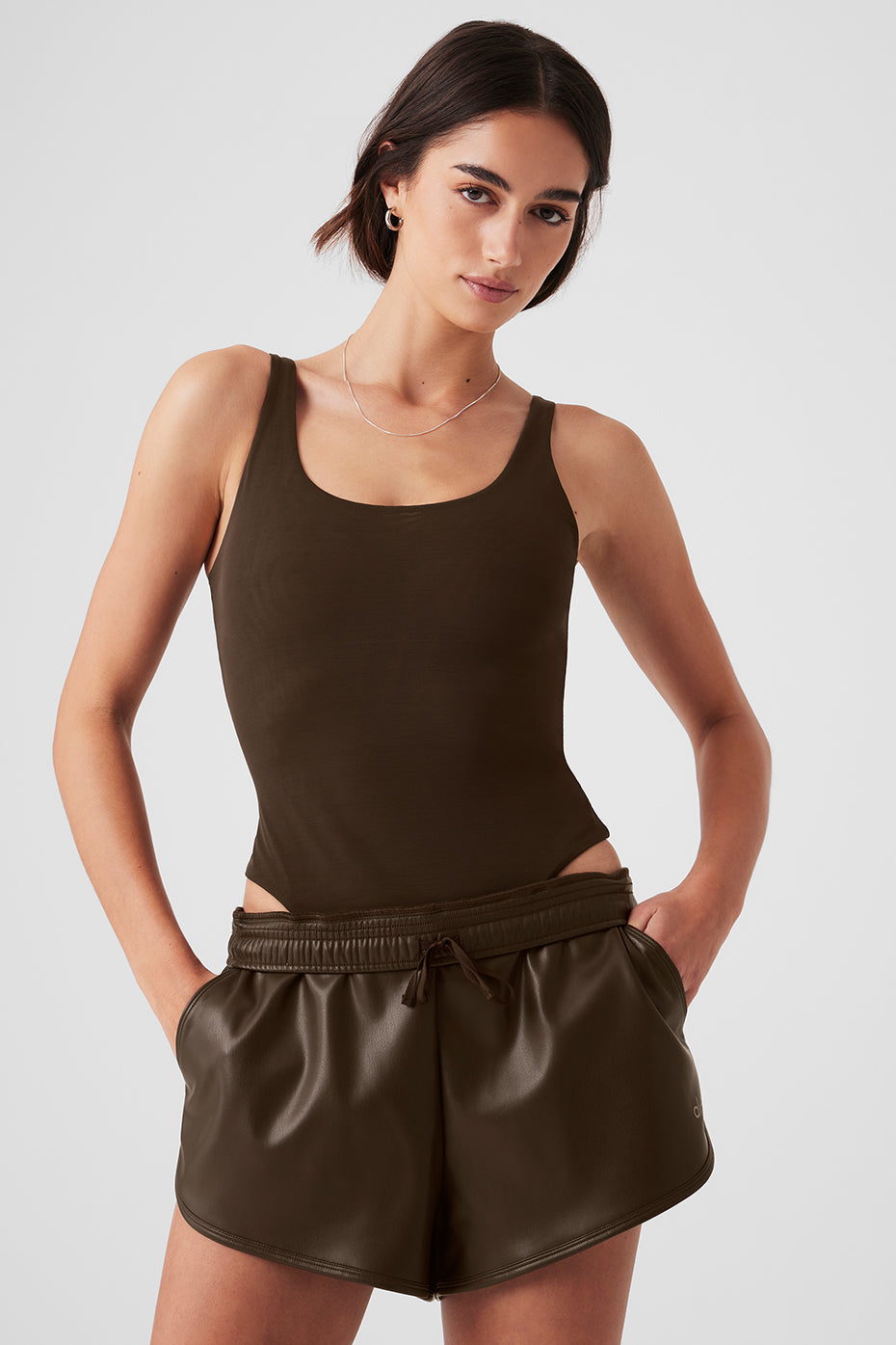 Mesh Sheer Illusion Bodysuit - Espresso--0