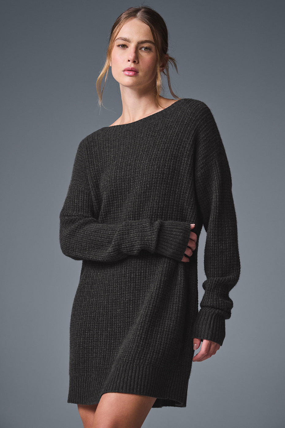 Cashmere Plush Waffle Dress - Dark Heather Grey--0
