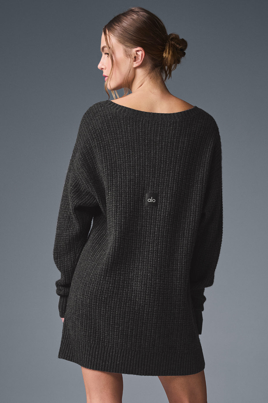 Cashmere Plush Waffle Dress - Dark Heather Grey--2