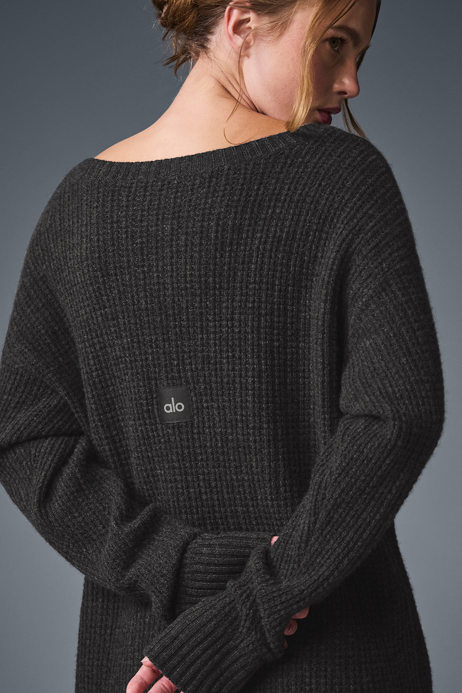 Cashmere Plush Waffle Dress - Dark Heather Grey--3