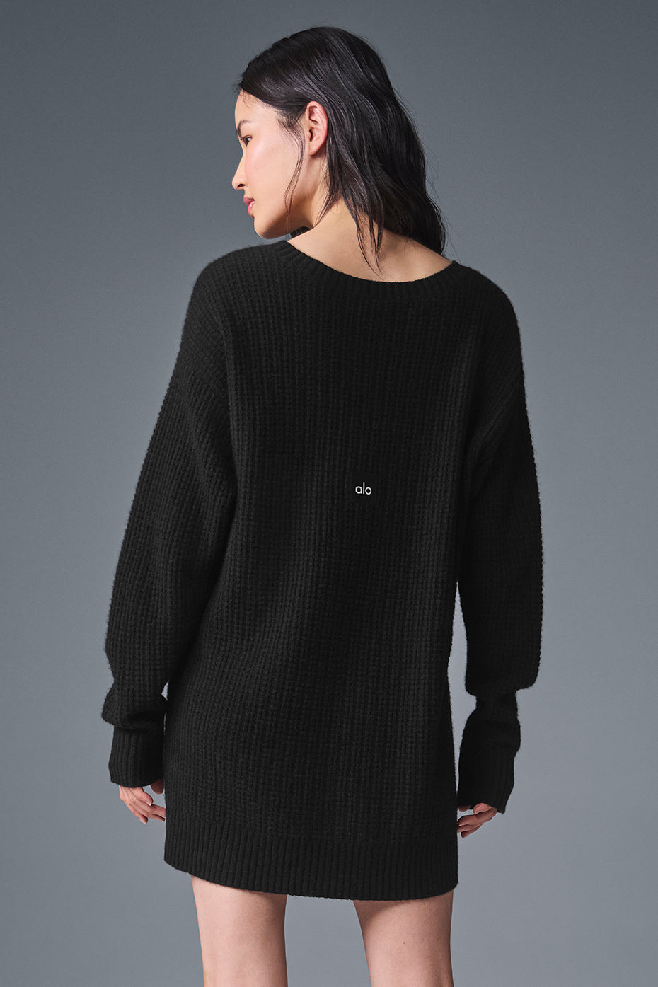 Cashmere Plush Waffle Dress - Black--2