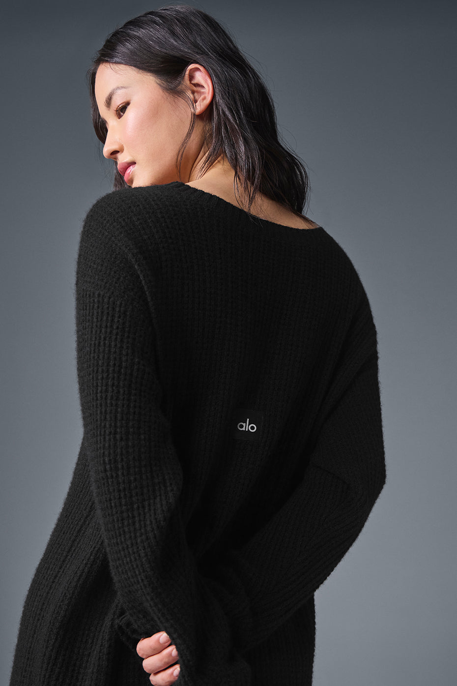 Cashmere Plush Waffle Dress - Black--3