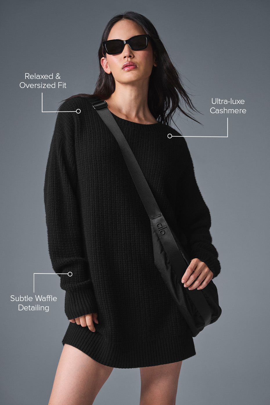 Cashmere Plush Waffle Dress - Black--1