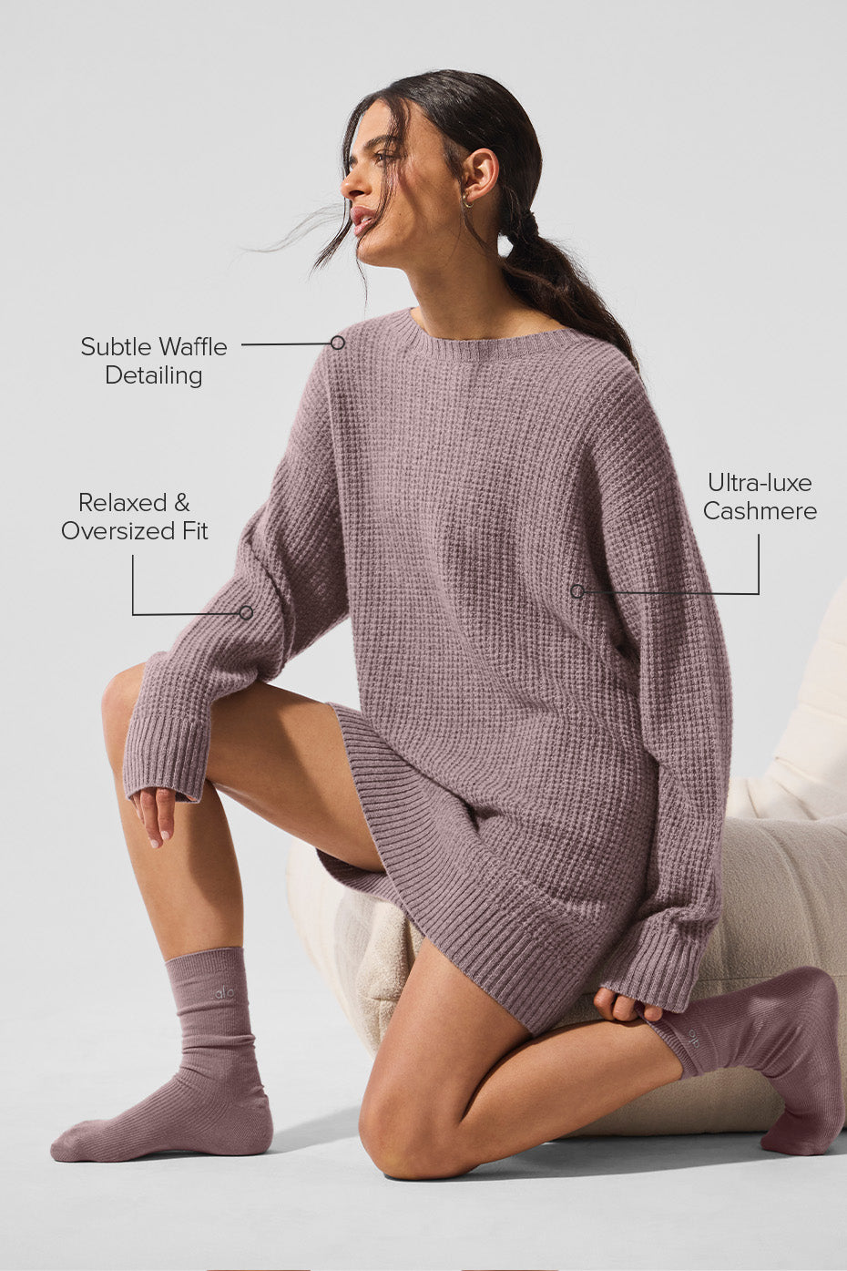 Cashmere Plush Waffle Dress - Mushroom Heather--1