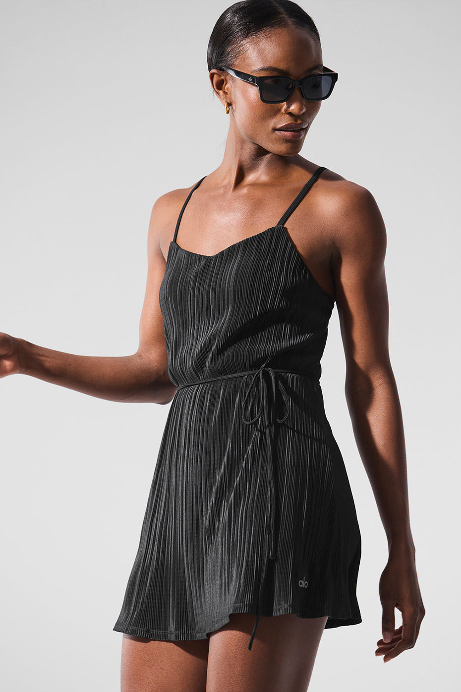 Micro Plisse Game On Tennis Dress - Black--0