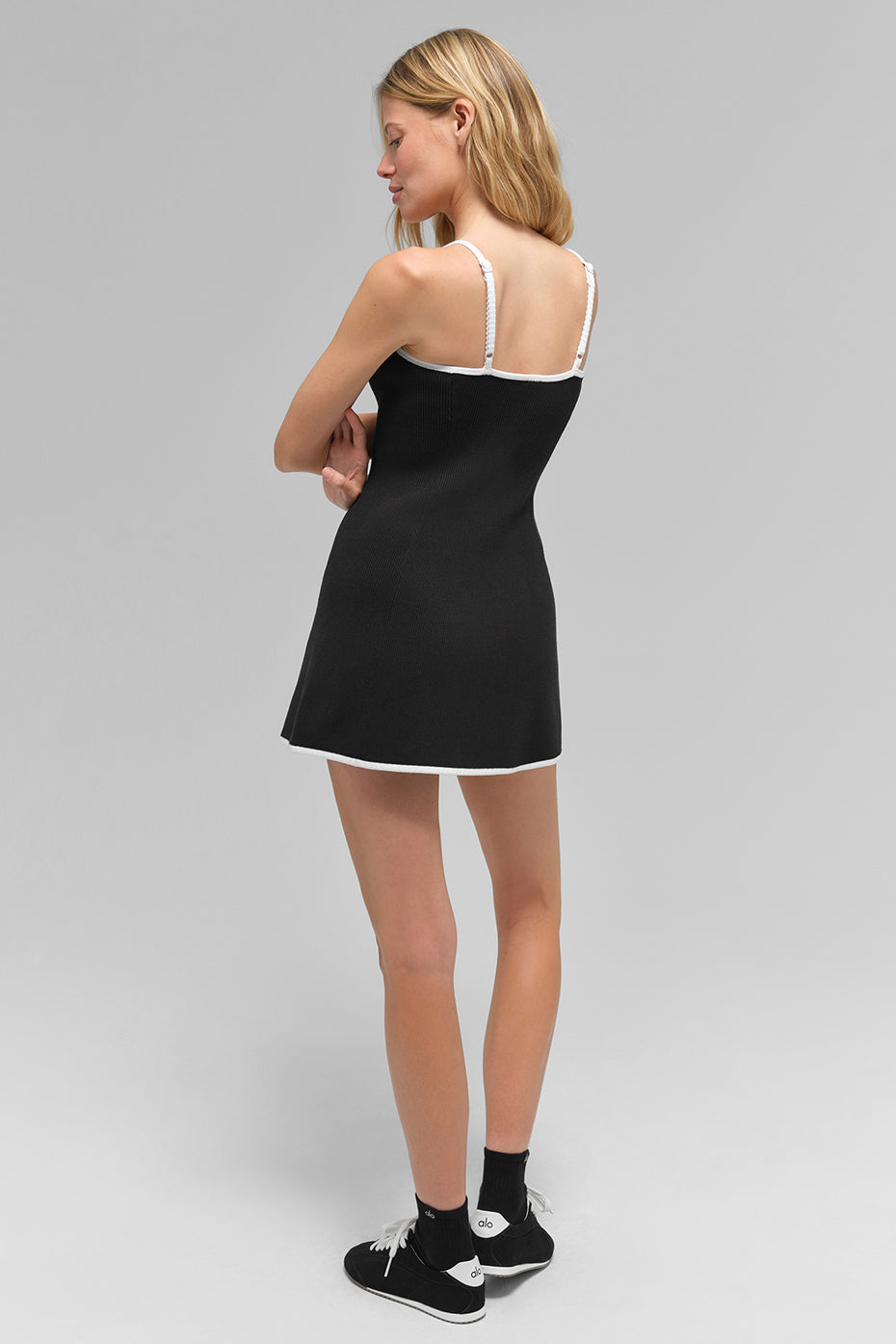Ribbed Sweater Knit Highline Dress - Black/White--4