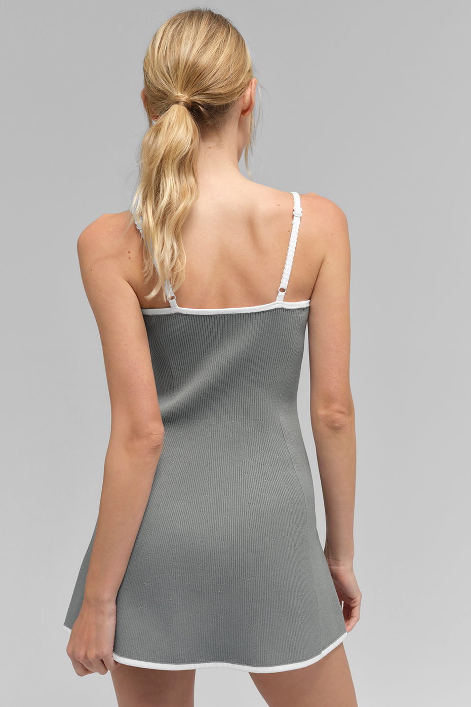 Ribbed Sweater Knit Highline Dress - Lunar Grey/White--2